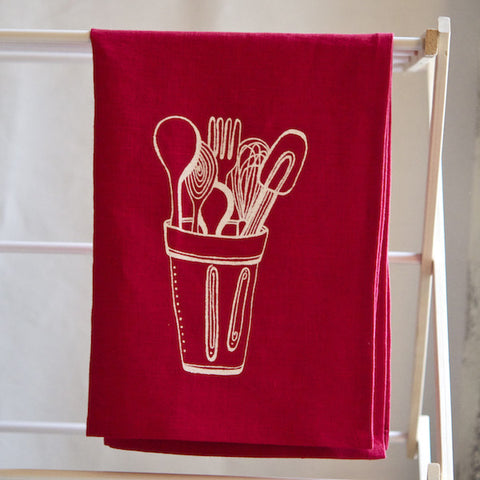 Kitchen Tools Towel, Red/White