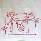 Cutlery Tea Towel, White/Red