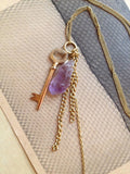 Amethyst & Key Charm Necklace - Summer Sale - 5 units