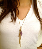 Amethyst & Key Charm Necklace - Summer Sale - 5 units