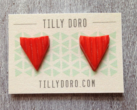 Coral Chevron Stud Earrings